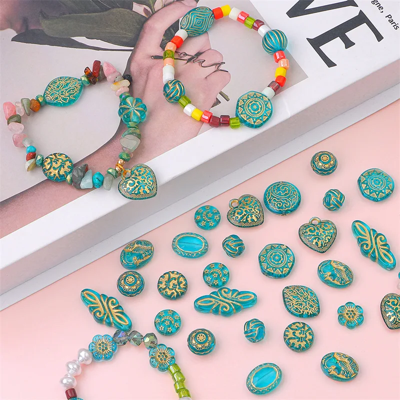 

Gold Color Drawing Acrylic Retro Emerald Baroque Bead For Jewelry Making DIY Earrings Necklace Bracelet Accessories Supplies