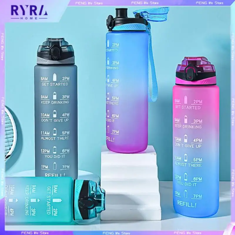 

1Liter Sports Water Bottle With Time Marker Motivational Leakproof Cup Drinking Bottles BPA Free Outdoor Travel Gym Fitness Jugs