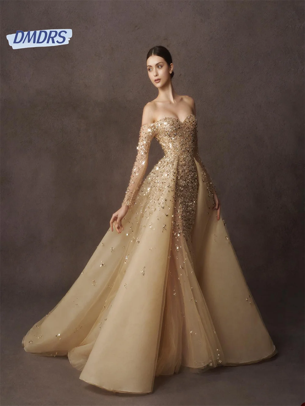 

Luxury Appliques Beadings Wedding Dress Elegant A-line Floor-length Bridal Gown Romantic Vestidos De Novia