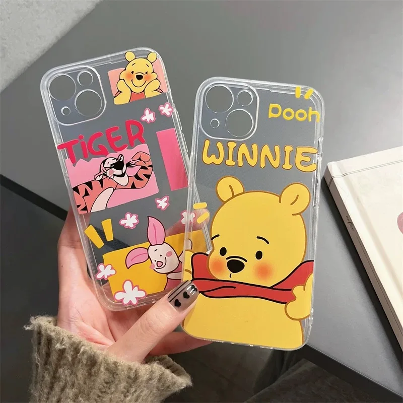 Чехол для телефона Cute Disneies Winnie IPhone 16 15 14 13 12 11 Mini Pro Max X XR XSMax 7 8 Plus SE20 прозрачный