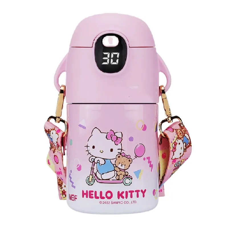 

Sanrios Hellokittys Cinnamoroll Cartoon Temperature Display Straw Cup 316 Portable Strap Male and Female Students 480Ml