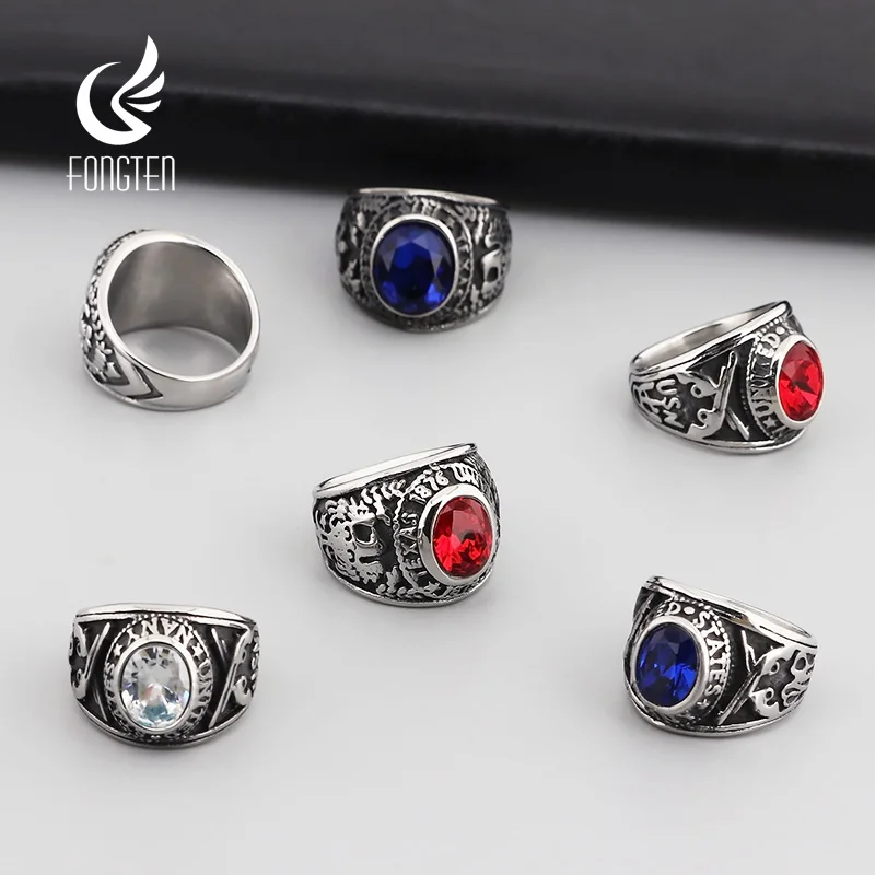 Кольца Fongten для мужчин нержавеющая сталь стекло камень коктейльное кольцо