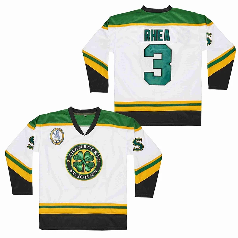 Men Ice Hockey Jersey St John's Shamrocks Retro 3# Rhea Jerseys Outdoor Sportswear Sewing Embroidery Green Black White 2023 New