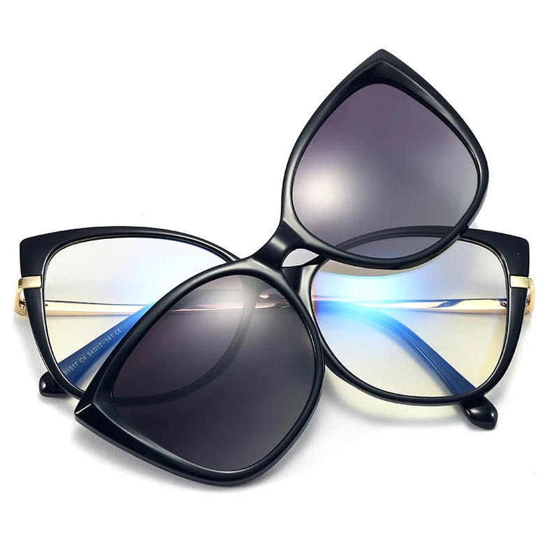 

Women's Magnet Sunglasses Polarized Trend Red Square Gradient 2 in 1 Sunglasses Lady Transparent Anti Blue Glasses Frame