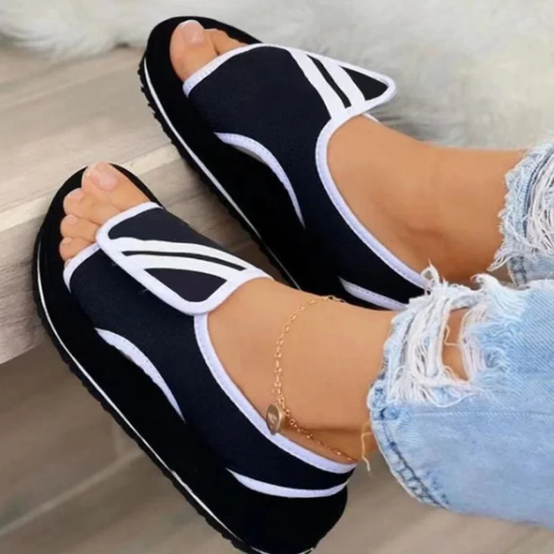 

2022 Summer New Women's Open Toe Sandals Fashion Platform Sneakers Velcro Round Toe Sandals Casual Shoes Plus Size 35-43