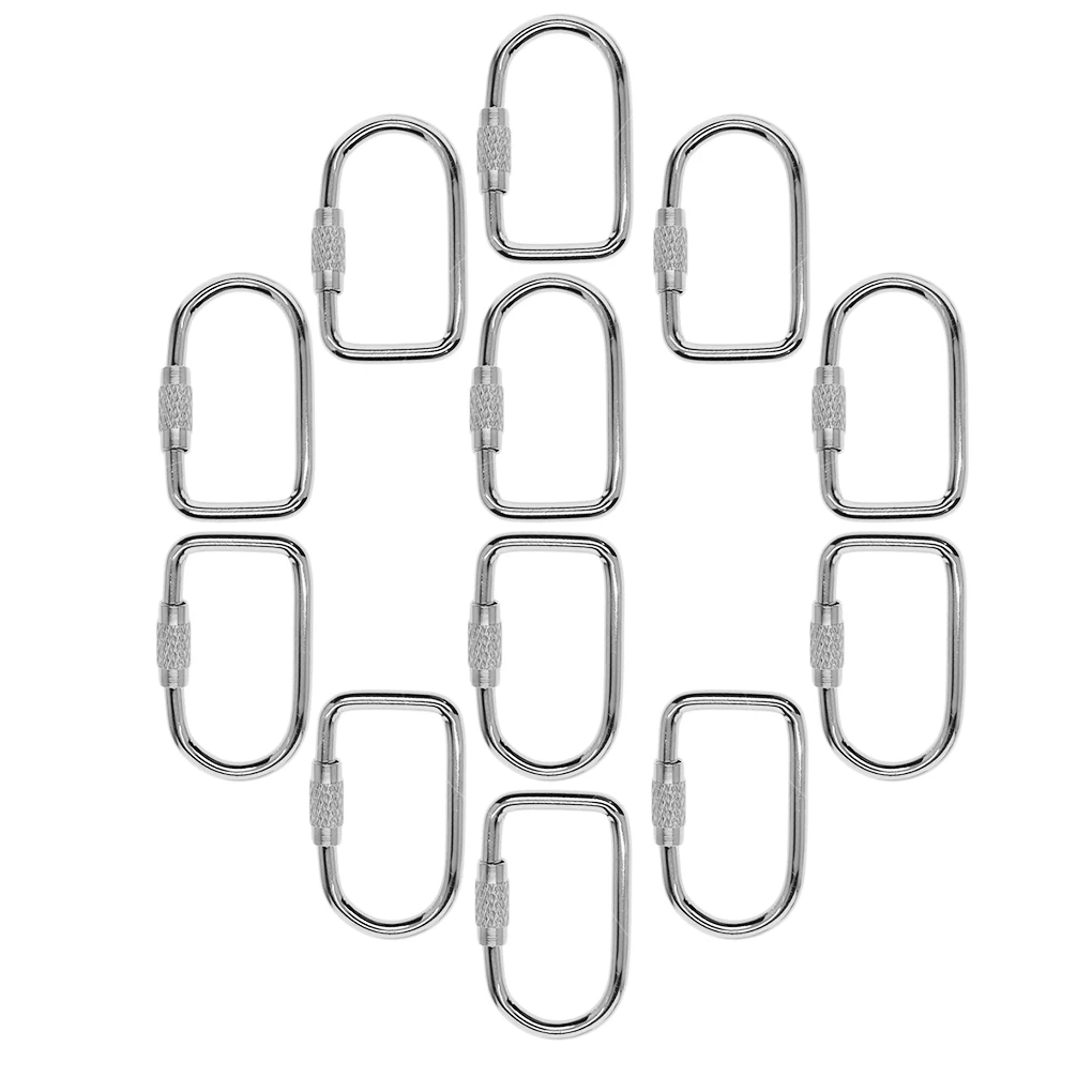 

12 Pieces Steel Wire Carabiner Stylish Quick Links Brass Screws Key Ring Buckle Indoor Outdoor Office Hiking Hook