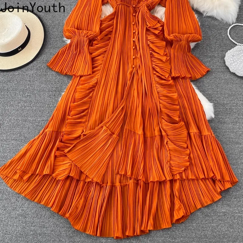 Женское плиссированное платье макси красное винтажное приталенное с широкой