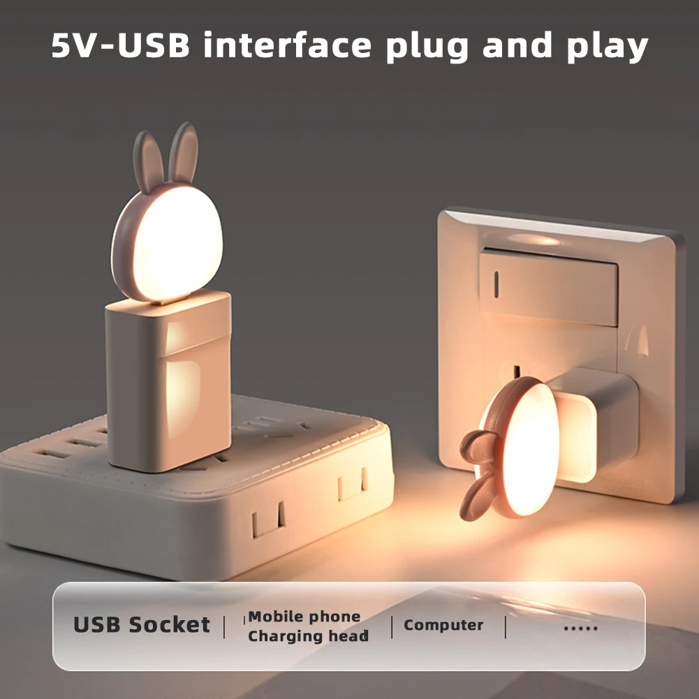 

LED Night Light With Voice Control USB Plug-in Lovely Rabbits Night Lamp Portable Desktop Night Lights For Bedroom Home Room