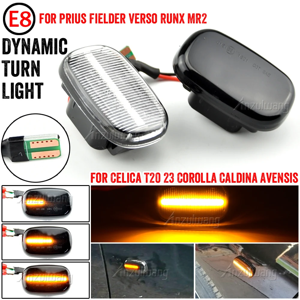 

2x LED dynamic side turn signal blinker lights for Toyota Celica T20 T23 Avensis Verso Vios Prius Yaris Probox Supra MK4 Starlet