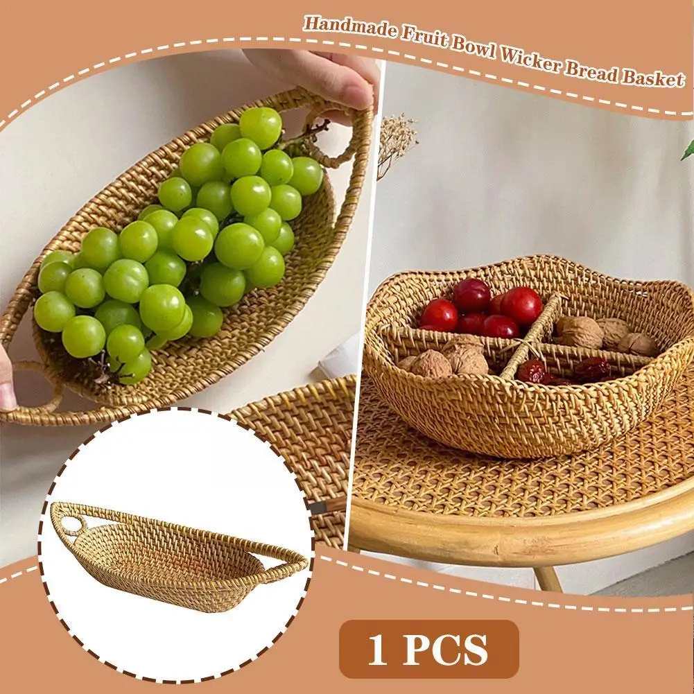 

Handmade Fruit Vegetables Bread Basket For Kitchen Picnic Counter Food Snack Rattan Serving Baskets Storage Wicker Basket G2O3