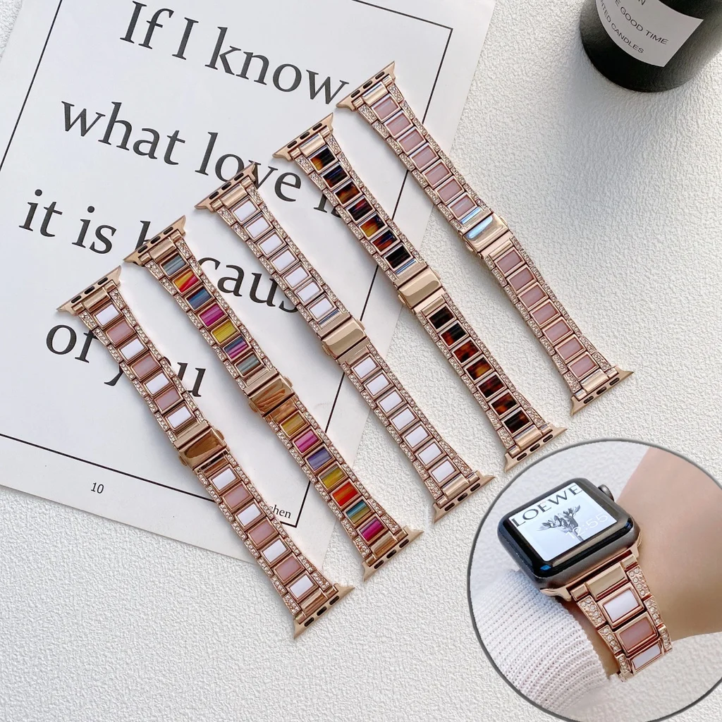 

Ремешок для часов Apple Watch Series 7 6, Роскошный металлический браслет с бриллиантами 41 мм 45 мм 40 мм 42 мм 38 мм