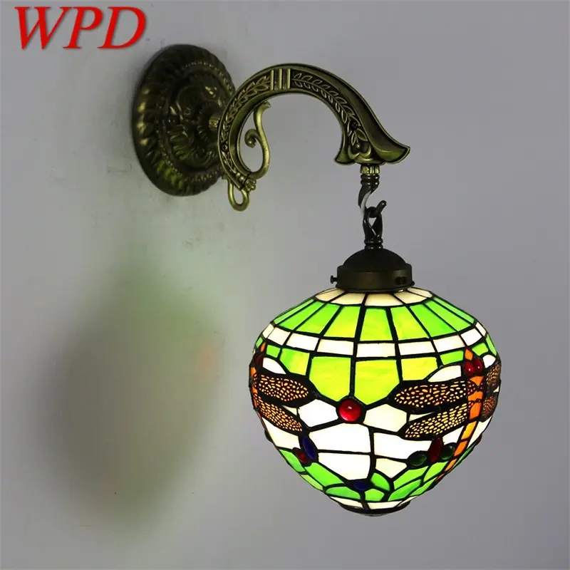 

WPD Tiffany Wall Lamp LED Creative Dragonfly Glass Sconce Bed Light for Home Living Room Bedroom Aisle Decor