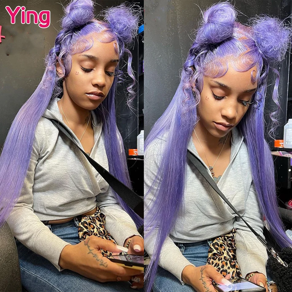 Ying Hair Lilac Purple Bone Straight 13x6 Human Hair Blonde Lace Frontal Wig 180% Brazilian Remy 13X4 Transparent Lace Front Wig