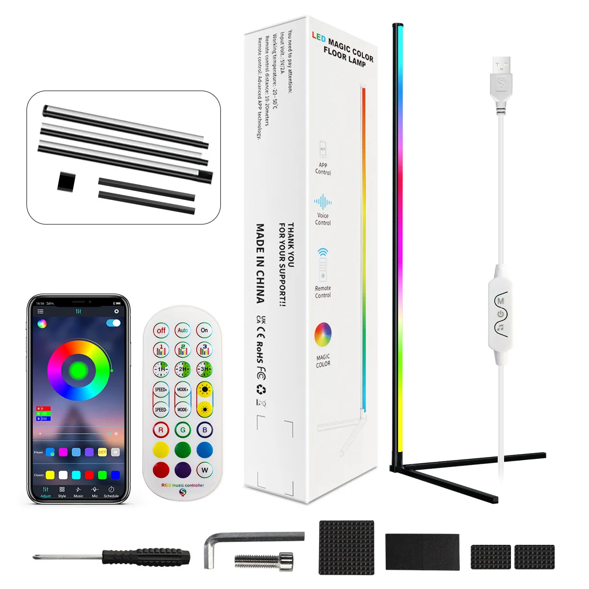 

RGB LED Light with Bluetooth Adjustable Ambient Lighting Modern with Remote Control Suitable for Bedroom