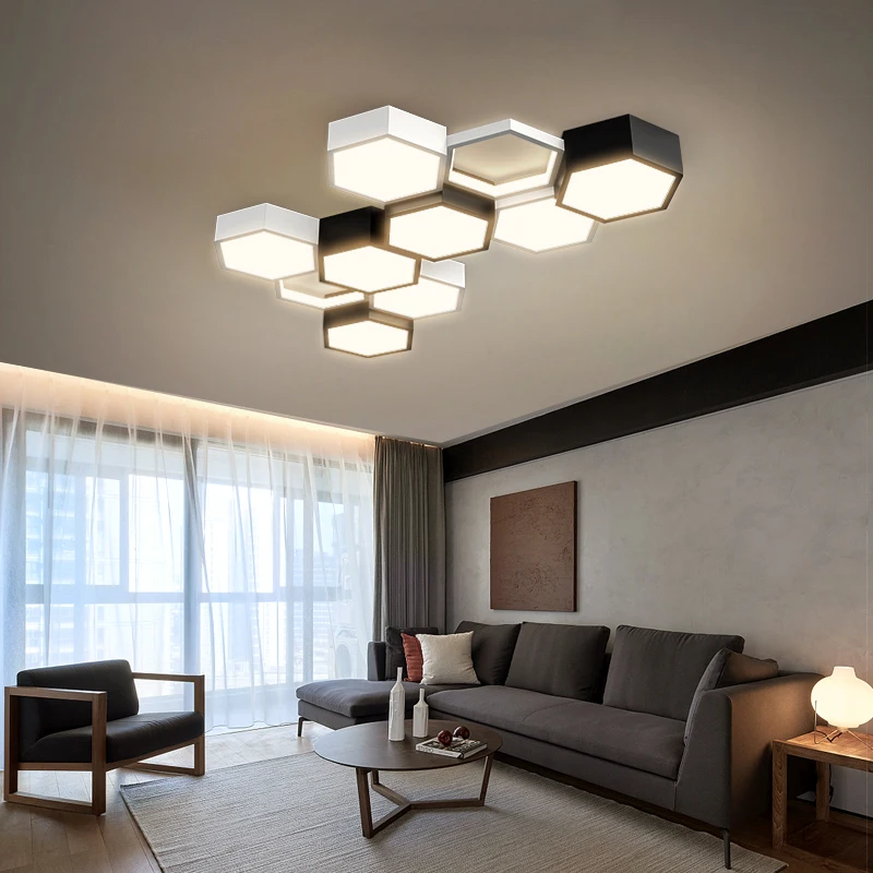 

Светодиодный потолочный светильник, современная лампа для торговых центров, для простой гостиной, для офиса, в скандинавском стиле, креативные шестигранные лампы «сделай сам» для спальни