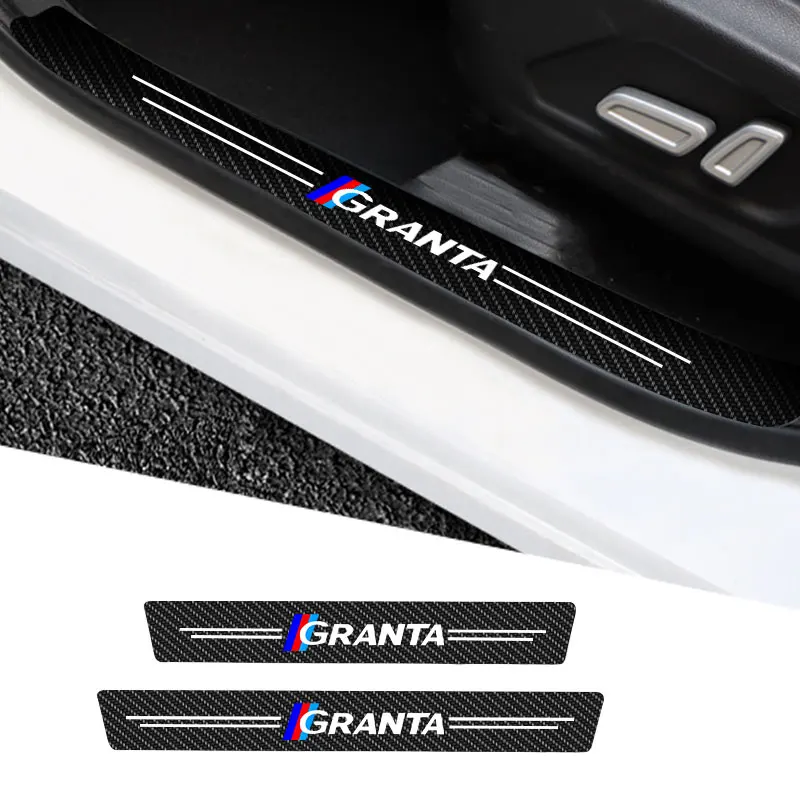 

4Pcs Carbon Fiber Car Sticker For Lada Granta Logo Strip Auto Door Threshold Anti Scratch Tape Waterproof Decal Accessories