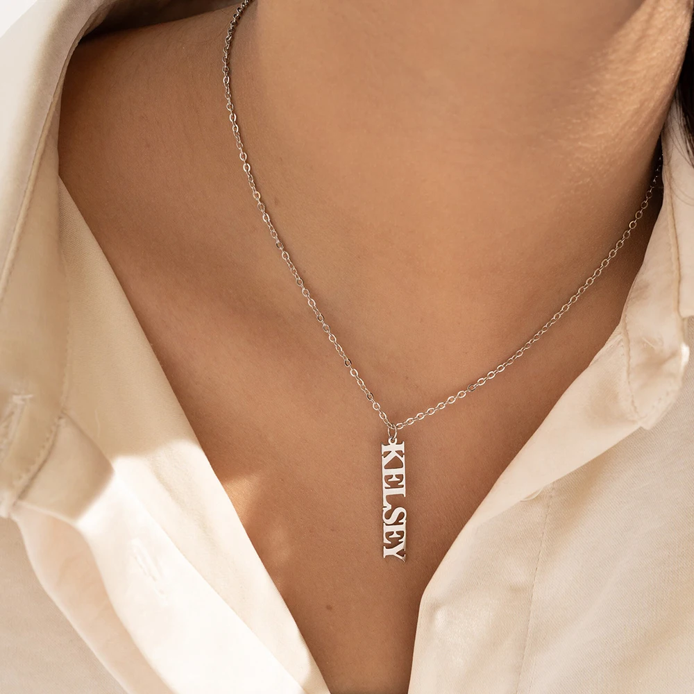 Вертикальное ожерелье с именем Babeina бирка на заказ персонализированные