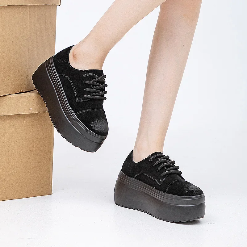 Высочайшее качество замшевые ботинки на платформе из натуральной кожи 8 см