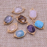 wholesale12pcs natural stone rectangle winding copper wire connector pendant makingdiynecklace bracelet jewelry accessories gift