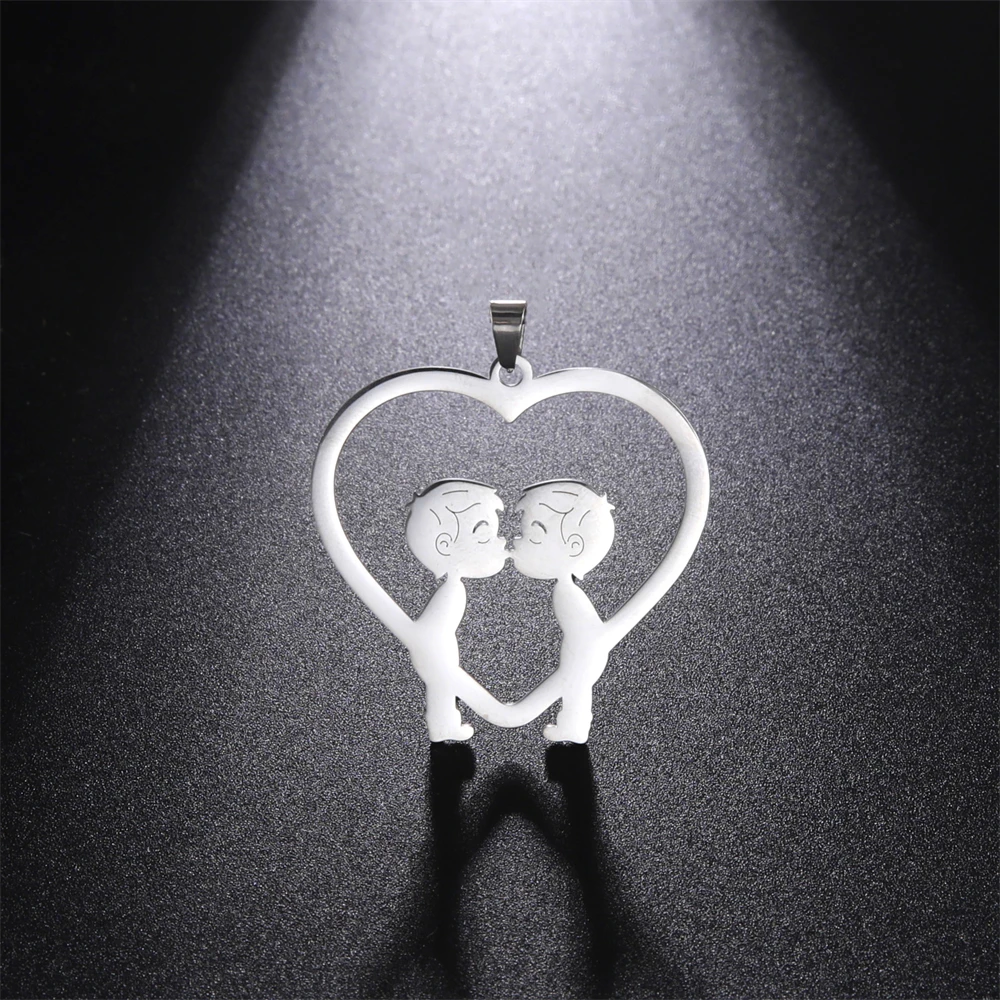 Wholesale 5pcs/Lot Boys Love Hearts Charms For Jewelry Making Supplies Stainless Steel Diy Handmade Necklace Pendant Accessories