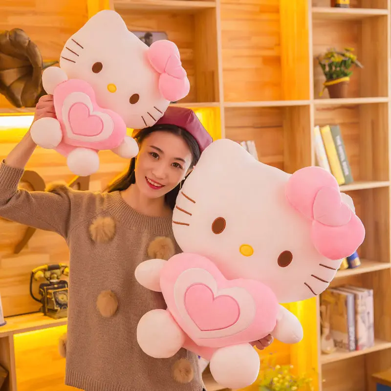 

60cm Big Size Sanrio Animal Hello Kitty Cat Plush Dolls Stuffed Toy Kitty Super Cute Pink Heart Pillow Birthday Gifts For Kids