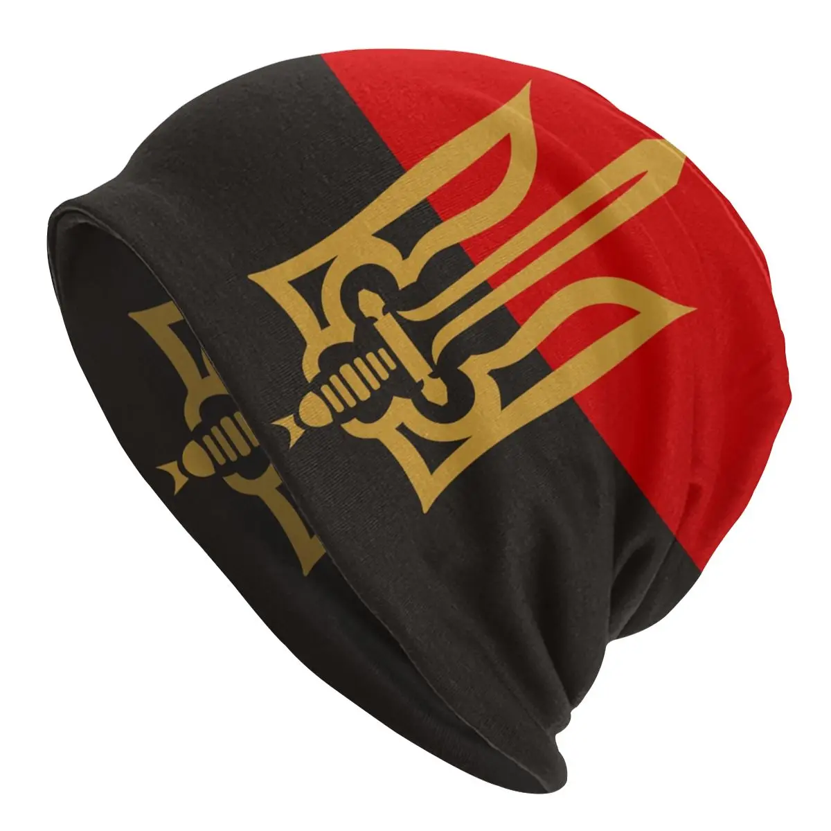 

Stylized Tryzub And Red Black Bonnet Femme Knitted Hat For Women Men Autumn Winter Warm Coat Of Arms Ukraine Flag Beanies Caps