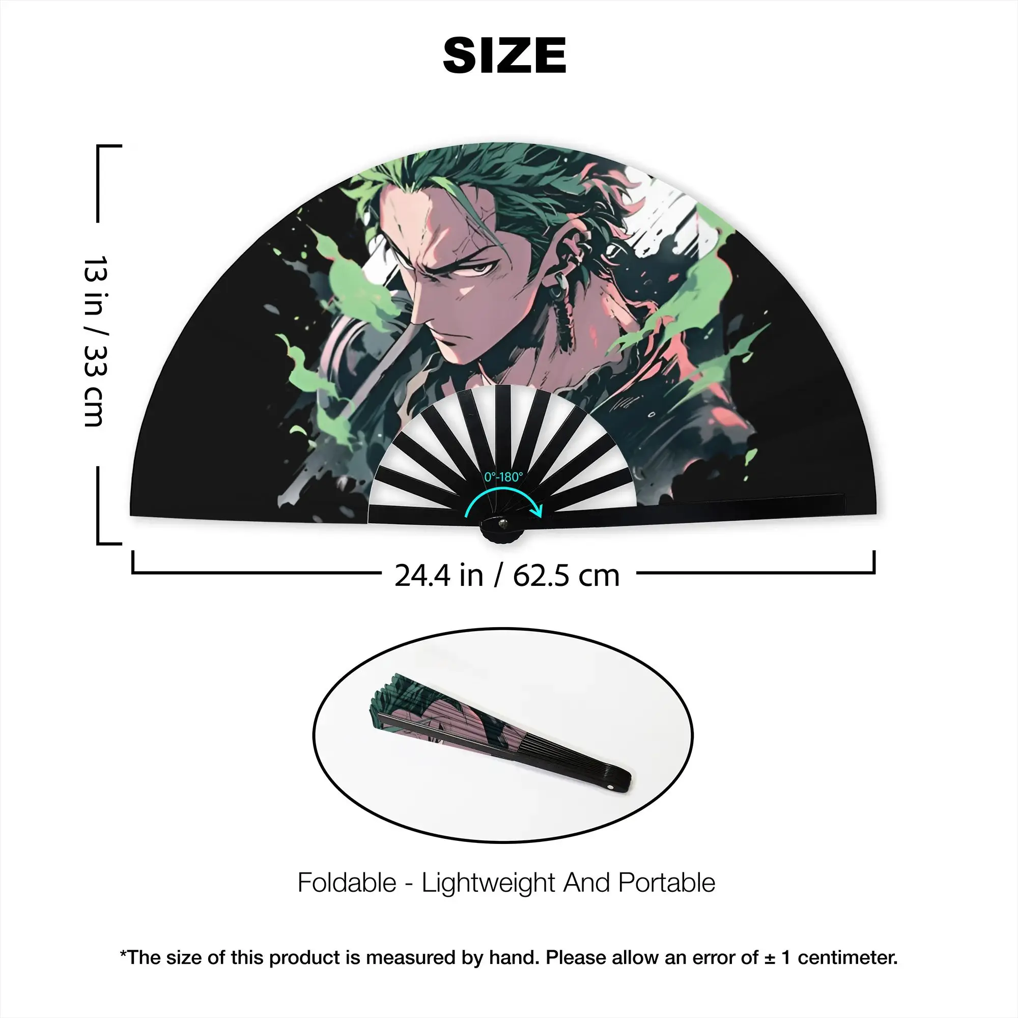 Фото Складной веер Zoro O-One P-Piece: Модный летний аксессуар из полиэстера с мультяшным комиксным дизайном для самостоятельного оформления №3