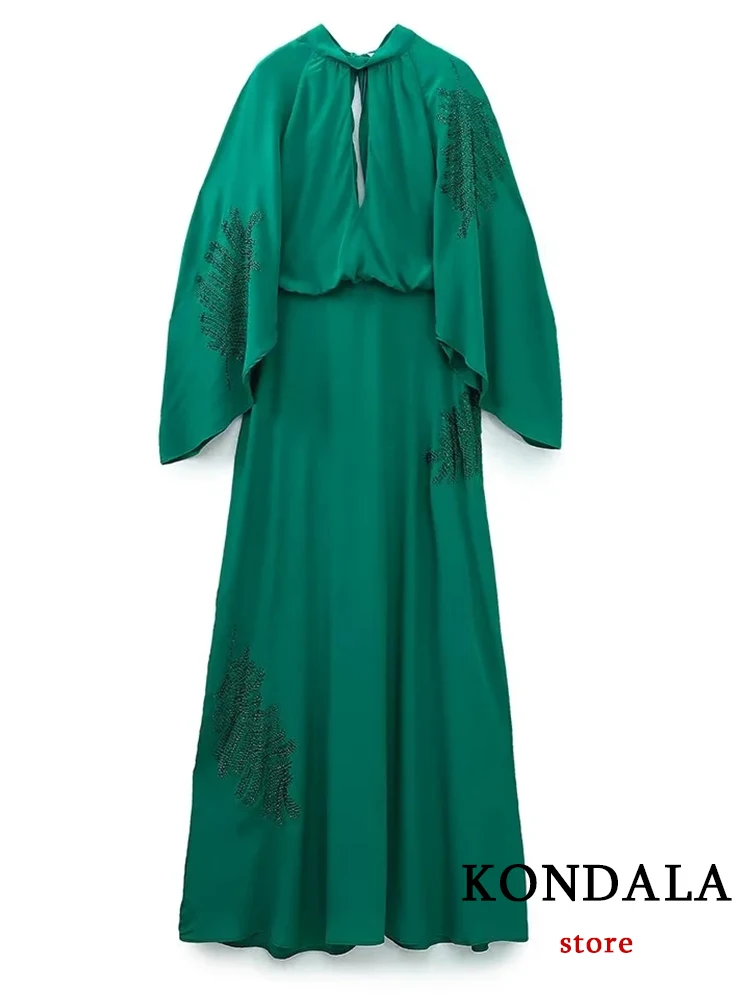 

Женское длинное атласное платье с круглым вырезом и длинным рукавом-фонариком