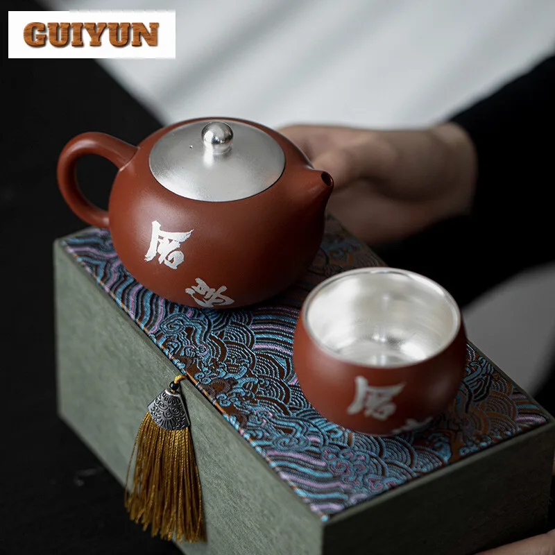 60 мл Handamde 999 чистого серебра позолоченная керамическая чашка фиолетовая глина