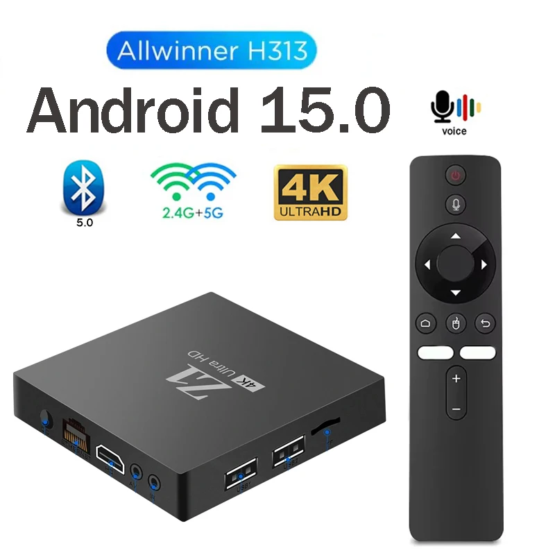 Фото ТВ-приставка Smart Z1, HD 4K, Allwinner H313, четырехъядерный медиаплеер, 4G/5G Wi-Fi, BT5.0, голосовой пульт, IPTV, 8 ГБ/128 ГБ, Android 15. №2