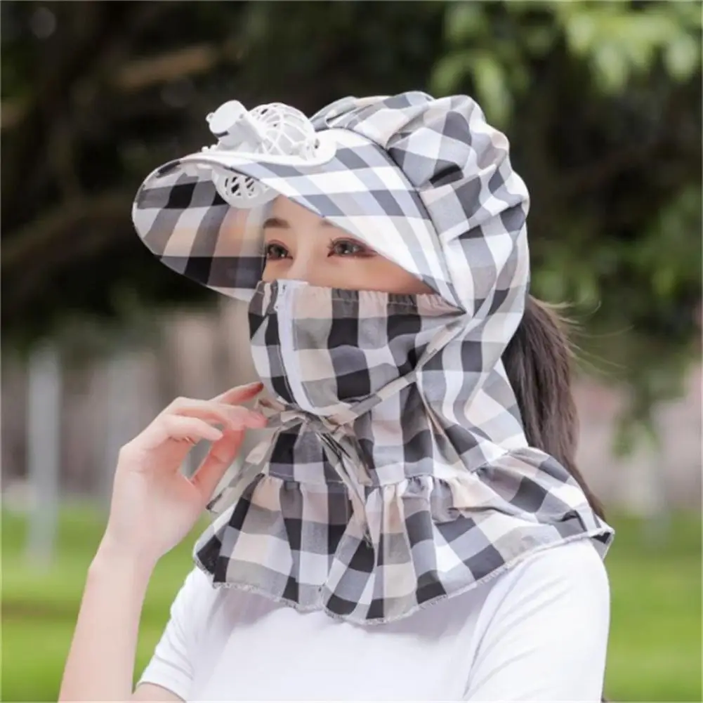 

Women Outdoor Sun Hat With Lanyard Cotton Uv Protective Wide Brim Hat With Rechargeable Fan Anti-UV Neck Face Wide Brim Hat New