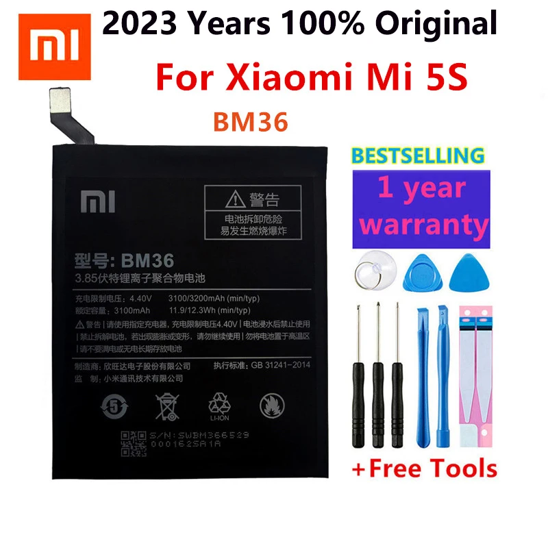 

XiaoMi Original Replacement Battery BM36 For Xiaomi Mi 5S MI5S 100% New Authentic Phone Battery 3200mAh+Gift Tools +Stickers