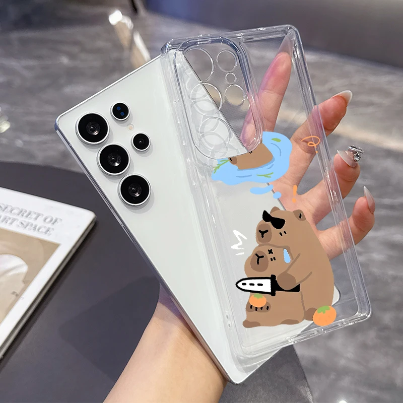 Фото Прозрачный мягкий чехол Orange Starlight Cute Bear для Samsung Galaxy S25 Ultra S20 FE S21 S22+ S23 Plus S24 S26 Edge №3