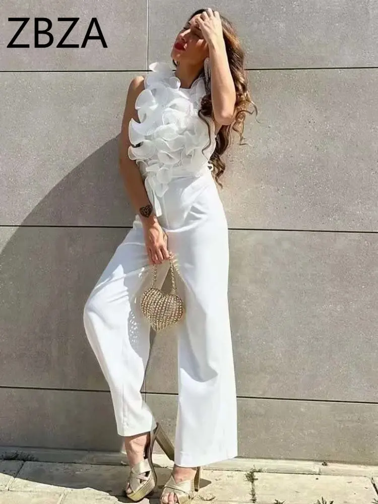 

ZBZA Long Jumpsuit Women 2023 New Fashion Layered Decoration Elegant Jumpsuits Woman Long Sleeve Party Summer Jumpsuits