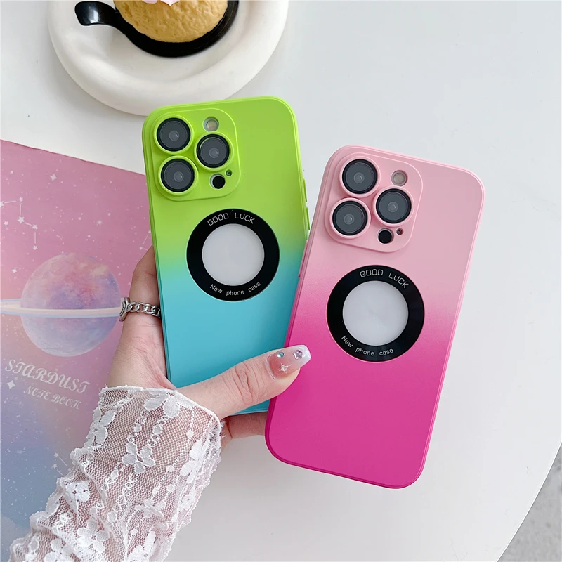 

Luxury Gradient Color Soft Silicone Case For iPhone 14 13 12 11 Pro Max Plus Cases 11Pro 12 Pro Cover With Camera Lens Protector