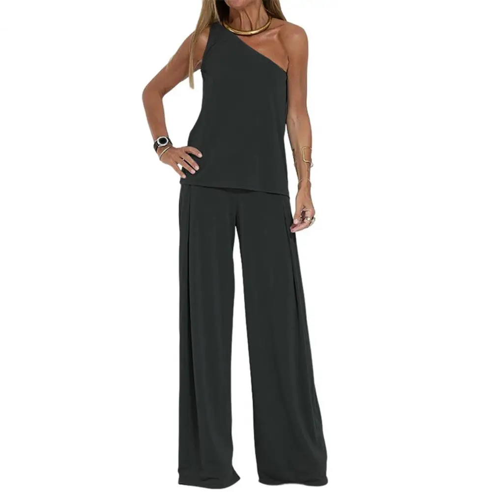 

Trendy Three-piece Outfit Chic Women's 3-piece Outfit Set Skew Collar Vest Wide Leg Pants Sleeveless Shawl Coat for Spring
