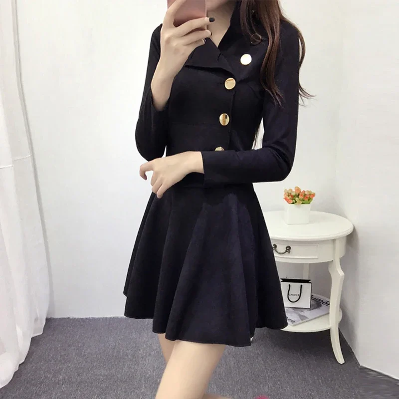 

Suede dress fall and winter clothes Korean Slim European fashion long-sleeved A-line dress