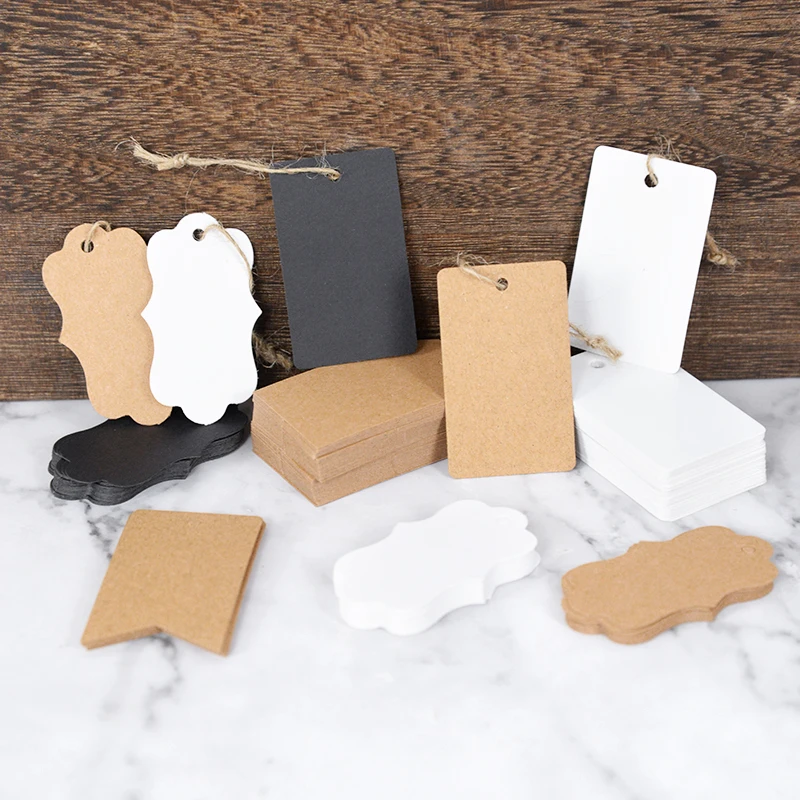 100pcs Retro Kraft Blank Rectangle Label Hang Tag Paper Handmade Card Price Wrap Ornament Gift Box Bag Decoration |