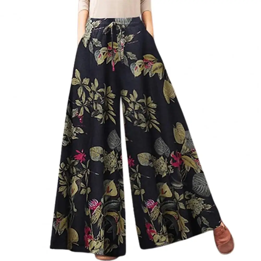 

pantalones Bohemia Pants Woman Wide Leg Trousers Vintage Flower Print Loose Casual Pants for Office Streetwear ropa mujer