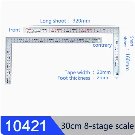 

SHINWA Пингвин утолщенная нержавеющая сталь 90 градусов Деревообработка угловая кривошипная линейка Высокая точность JIS промышленный класс 10405