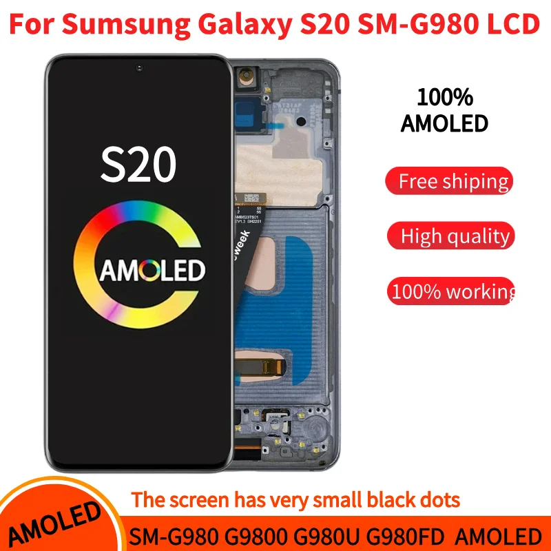 Фото 6,2-дюймовый AMOLED-экран S20 для Samsung Galaxy S20, ЖК-дисплей SM-G980 SM-G980B/DS, запасные части для сенсорного экрана с рамкой №1