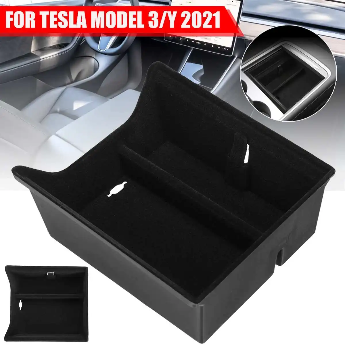 

For Tesla Model 3 Model Y 2021 Flocked Car Center Console Storage Box Organizer Insert Tray Stowing Tidying Car Accessories