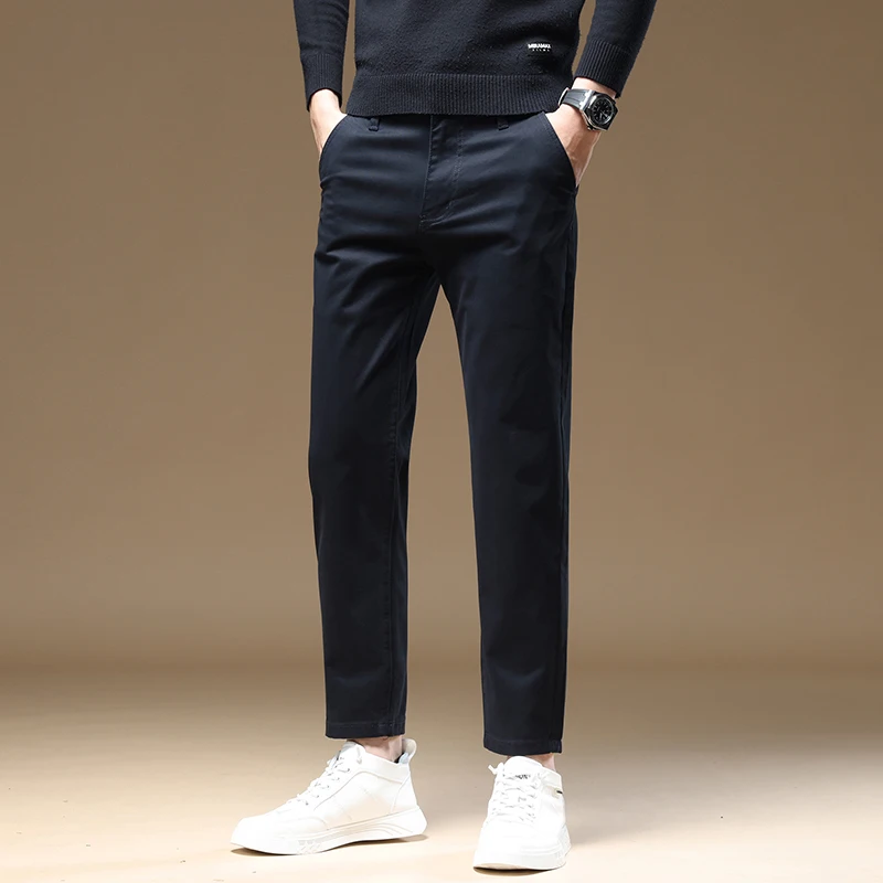 Mens Pants Cotton Casual Stretch male trousers man long Straight High Quality 4 colors Plus size pant suit 42 44 46 CY9114