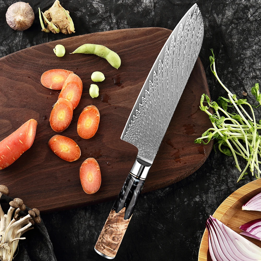 Профессиональный японский нож сантоку 7 дюймов Острый кухонный из дамасской