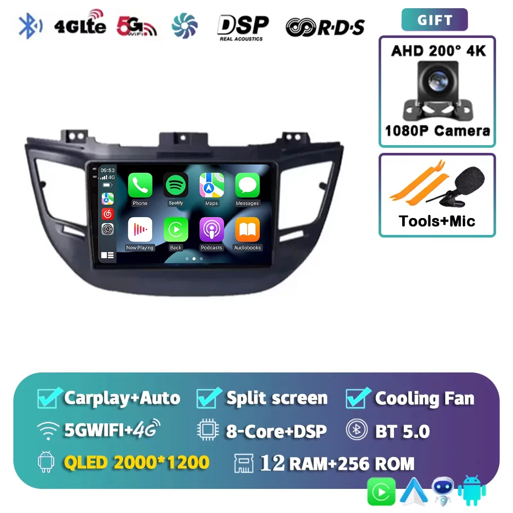 Для Hyundai Tucson 3 2015-2018 Android 15 2K QLED Автомобильный радиоприемник Мультимедийный видеоплеер GPS стерео CarPlay Головное устройство 4G WIFI dsp