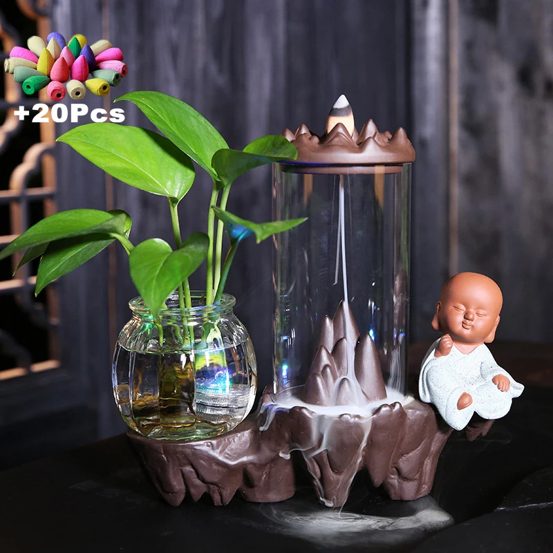 +20 дзен светодиодный ветрозащитный водопад благовония с обратным потоком