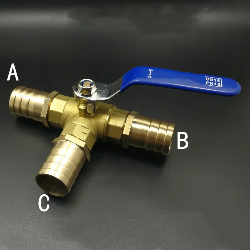 

16mm Switch hose tee valve Hose Barb Three Way Tee Type T-Port Brass Ball Valve For Water Oil Air