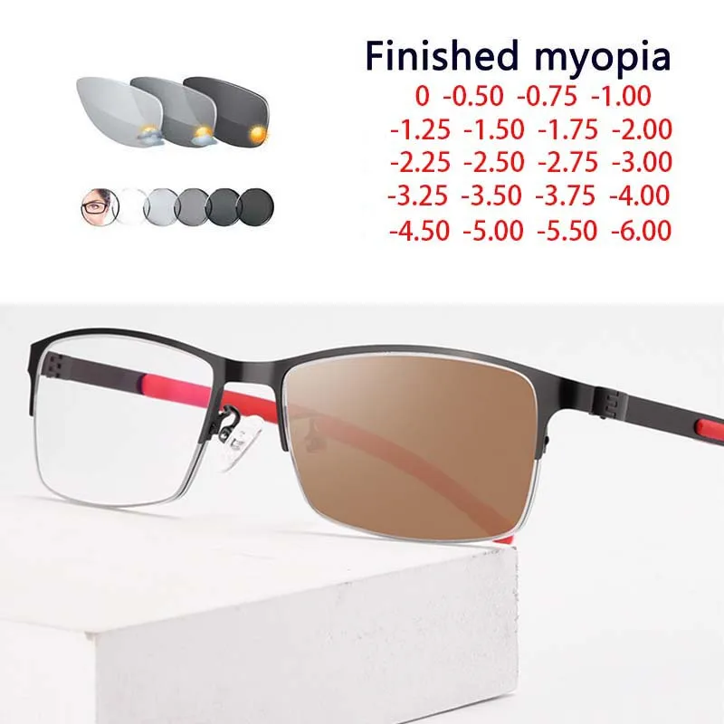 

Square Alloy Photochromic Myopia Eyeglasses Women Men Prescription Spectacles Eyewear -0.5 -0.75 -1 -1.25 -1.5 -2 -2.5 To -6