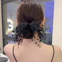 ties ponytail holder rubber band mesh heart large intestine rings korean style lace heart scrunchies women hair rope