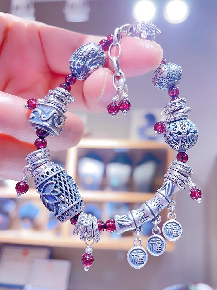 Тяжелая промышленность стерлинговое серебро ретро натуральный гранат